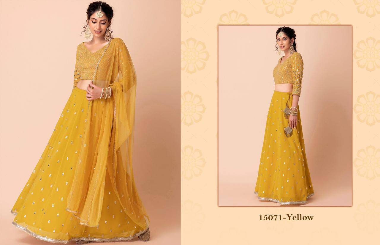 Zeel Clothing vol 27 georgette Yellow Traditional Bengali lehenga choli in Kolkata